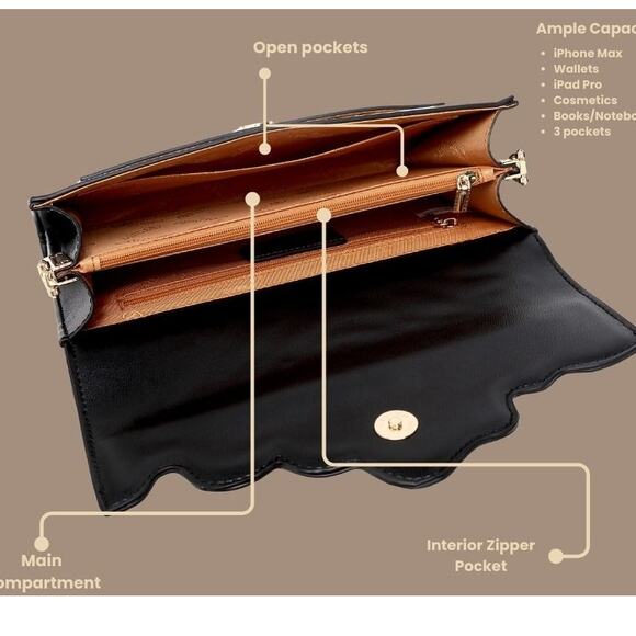 Brangio Italy Vegan Leather Rose Quilted Clutch with Shoulder Strap Gold - Picture 5 of 6